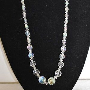 Lisner Stamped 1950's Aurora Borealis Graduated Beads Hook Latch Necklace